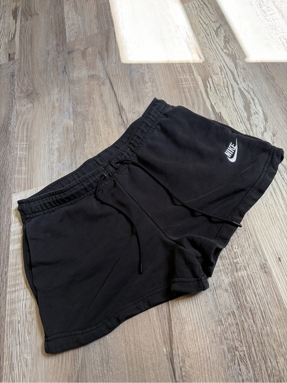 Nike Women's Black Athletic Drawstring Shorts with White Logo